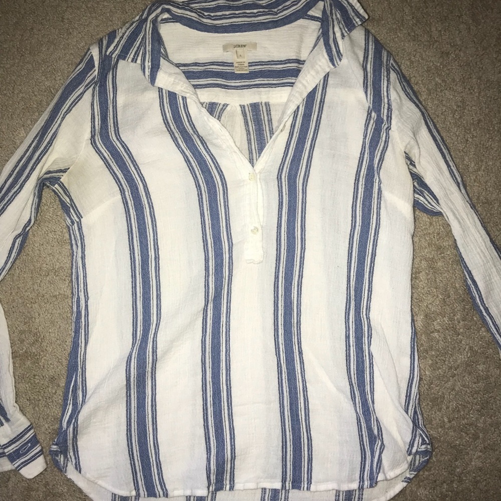 J CREW PEASANT BLOUSE, Striped, blue and white